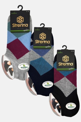 Strenna Erkek Bambu Sneaker Çorap Ekose Desen (Çok Renkli) - Thumbnail