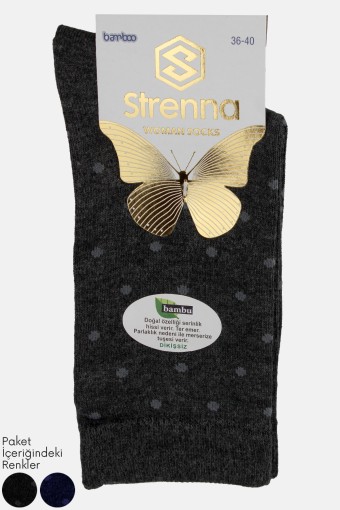 STRENNA - (12'li Paket) Strenna Kadın Bambu Soket Çorap Desenli (Asorti-1)