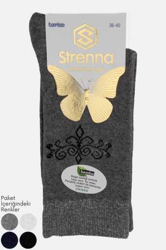 STRENNA - (12'li Paket) Strenna Kadın Bambu Soket Çorap Desenli (Asorti)