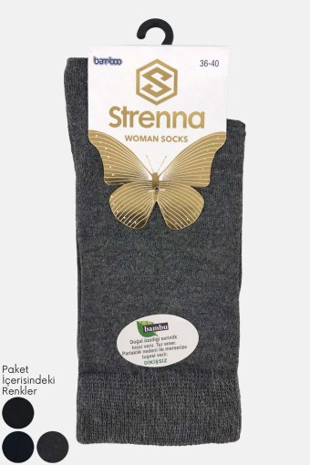 STRENNA - (12'li Paket) Strenna Kadın Bambu Soket Çorap Düz (Asorti)