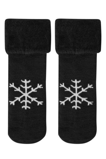 Strenna Kadın Soket Çorap Havlu Kar Tanesi Desenli (Siyah) - Thumbnail