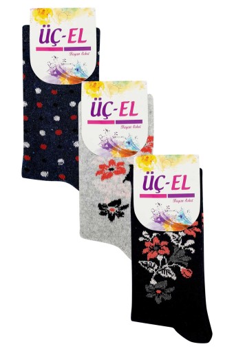 ÜÇEL - (12'li Paket) Üçel Kadın Soket Çorap Likralı Desenli (Asorti)