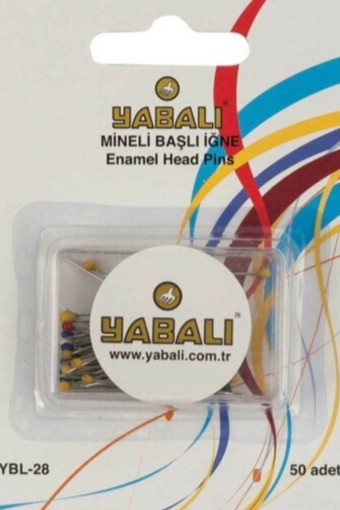 YABALI - Yabalı Toplu İğne Mineli Başlı Renkli Nikel Kaplama 50'li (Asorti)